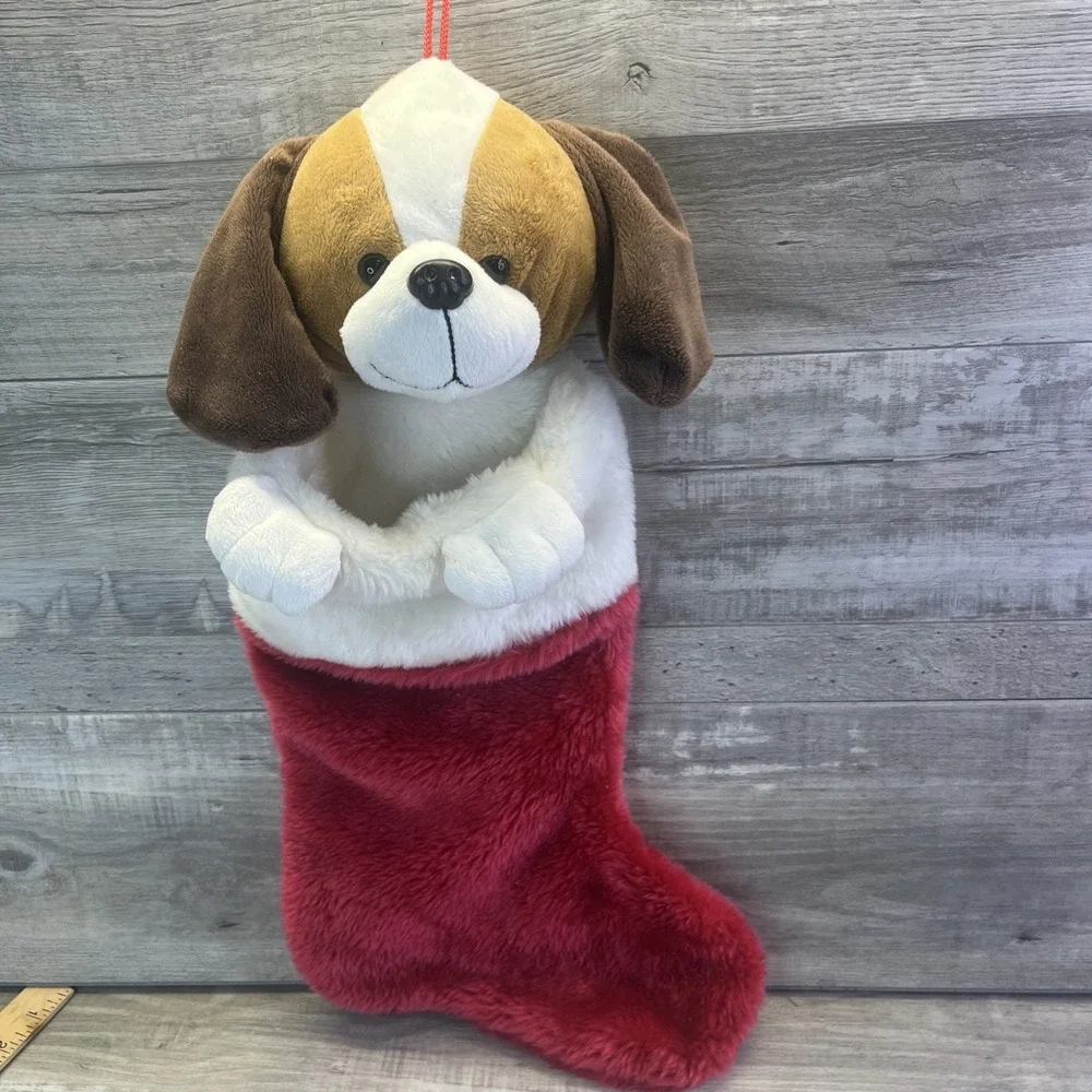 Christmas Stocking Puppy Dog Plush 3D Beagle Basset Hound Vintage